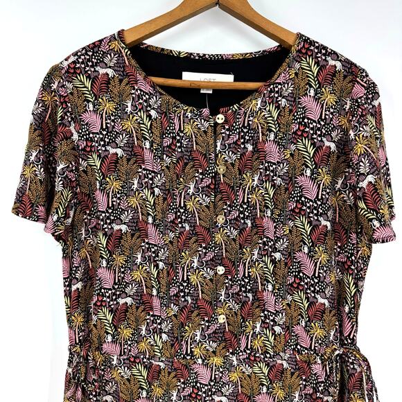NEW LOFT Paradise Lost Dress M Jungle Animal Print Cinch Waist Twee Teacher Jess - Picture 3 of 10